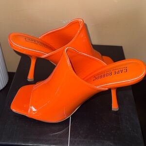 Cape Robbin Orange Patent Square Toe Stiletto Mules